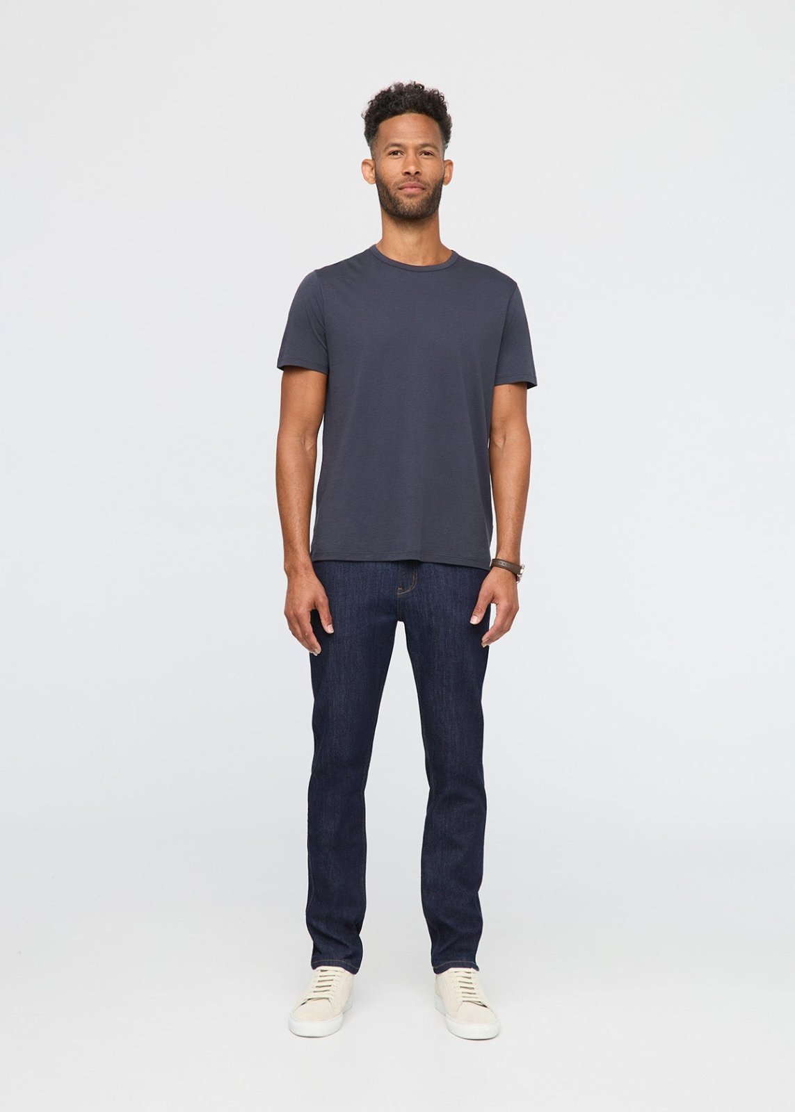 mens dark blue slim fit stretch jeans full body